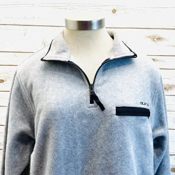 OLD NAVY Men Long Sleeve Partial Zip-Up Gray Collared Fleece Shirt Size Medium - Picture 2 of 12
